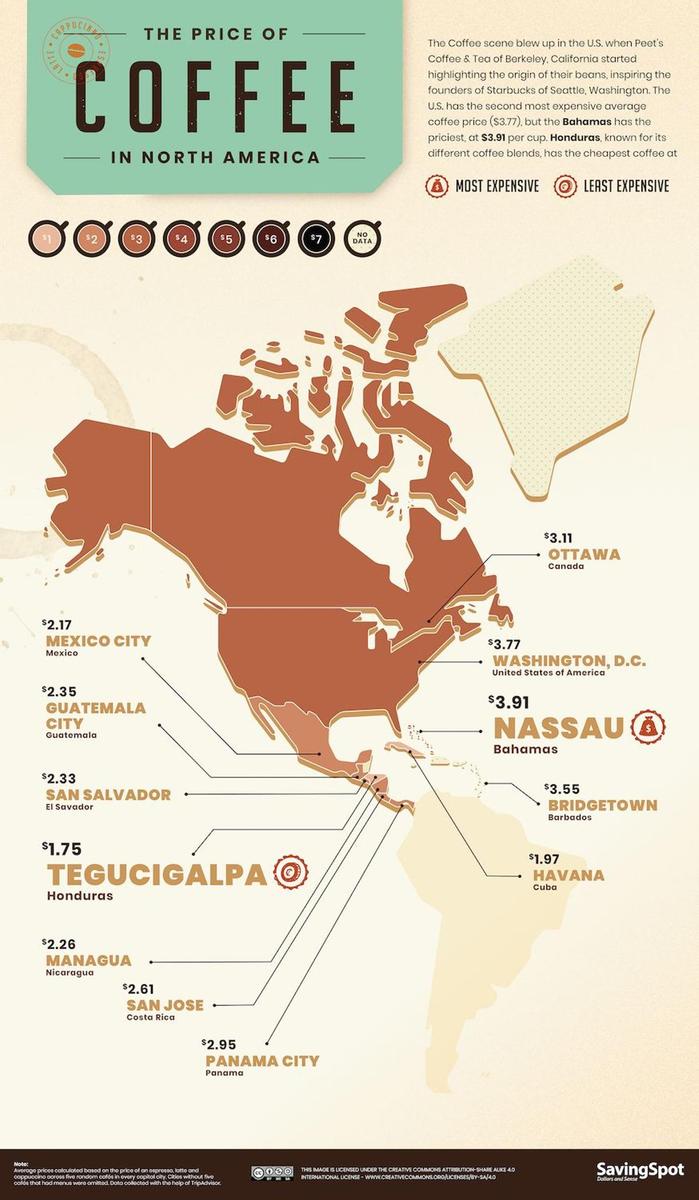 Mapa café, América del Norte