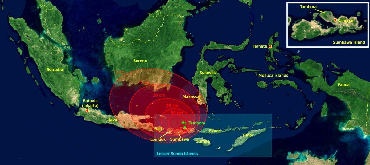 Ubicación del monte Tambora, en Indonesia