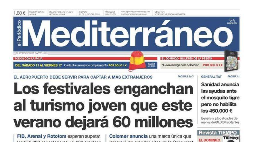 Los festivales enganchan al turismo joven que este año dejará 60 millones, en la portada de Mediterráneo