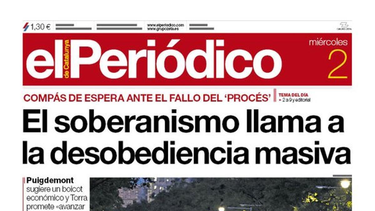 La portada del miércoles 2 de octubre del 2019.