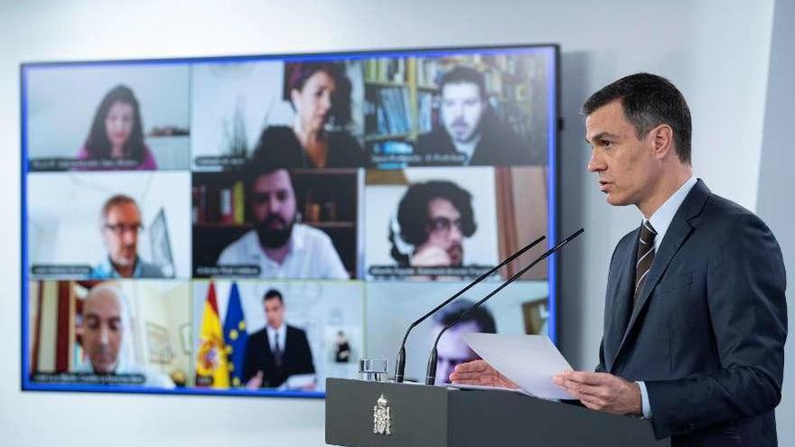 Pedro Sánchez, ayer en Moncloa. // Efe