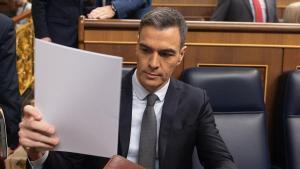 El presidente del Gobierno, Pedro Sánchez, durante una sesión de control al Gobierno, en el Congreso de los Diputados, a 28 de febrero de 2024, en Madrid (España).