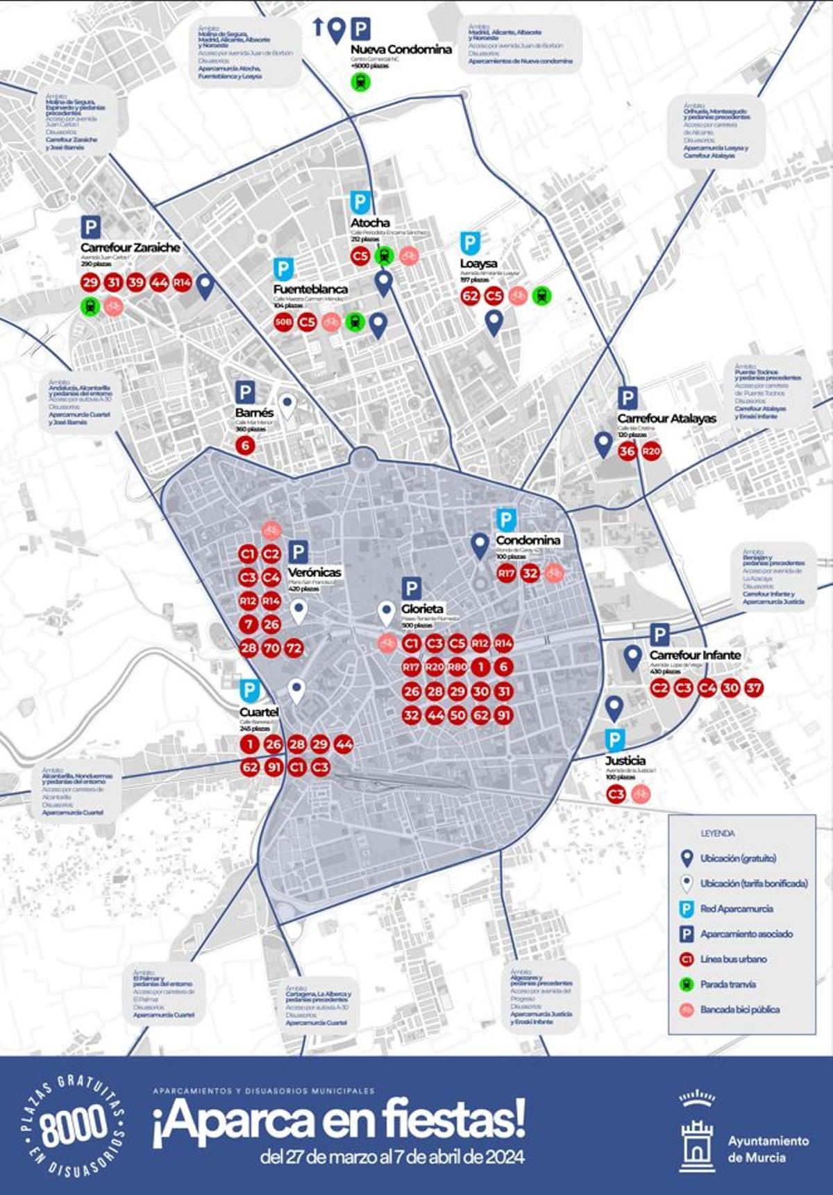 Mapa para aparcar durante las fiestas de Murcia