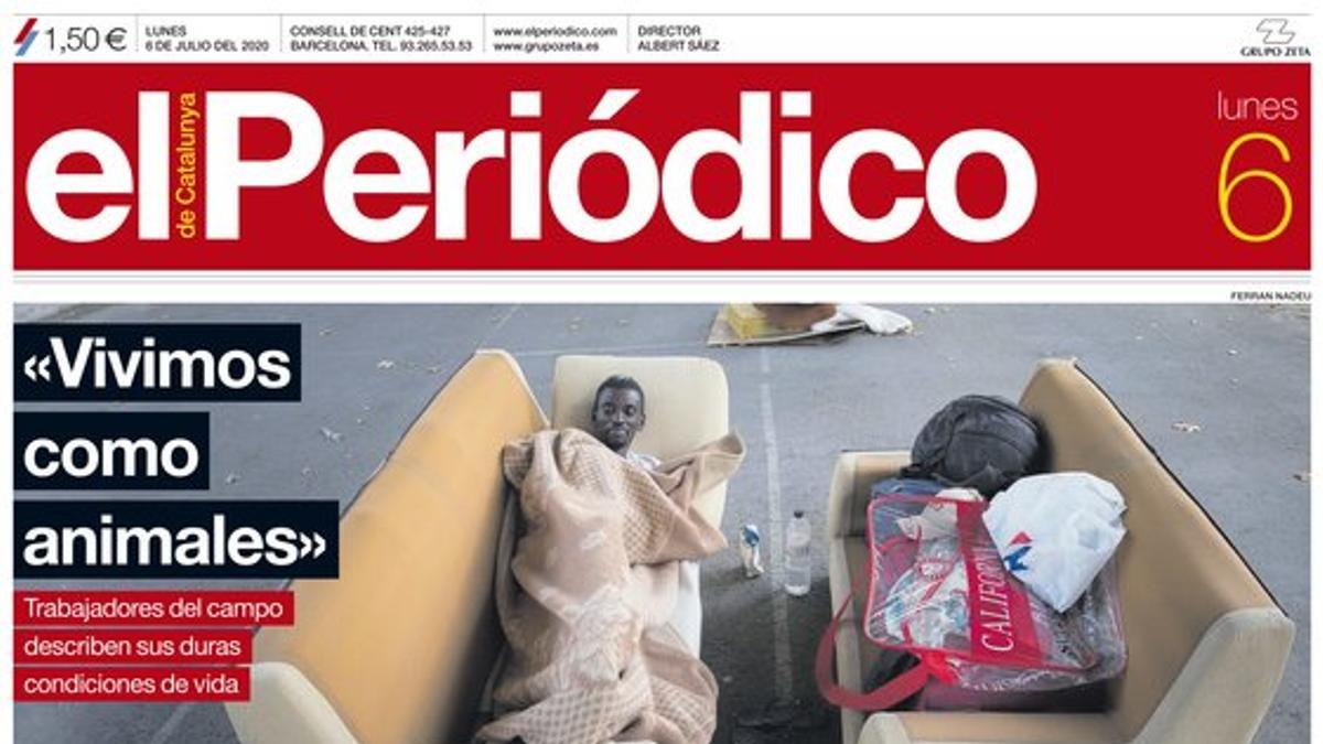 La portada de EL PERIÓDICO del 6 de julio del 2020