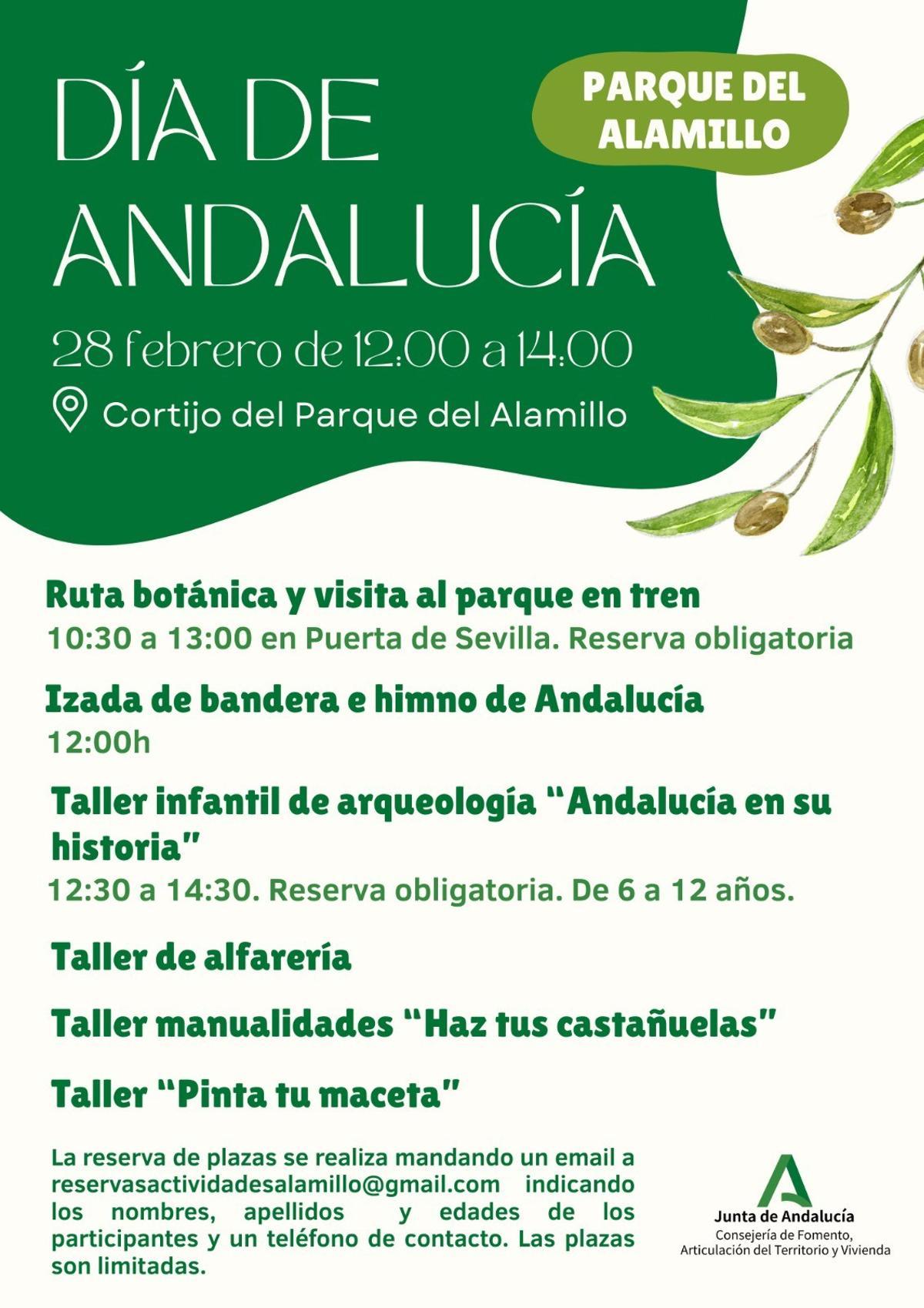 Cartel anunciador de las actividades del Parque del Alamillo por el Día de Andalucía.