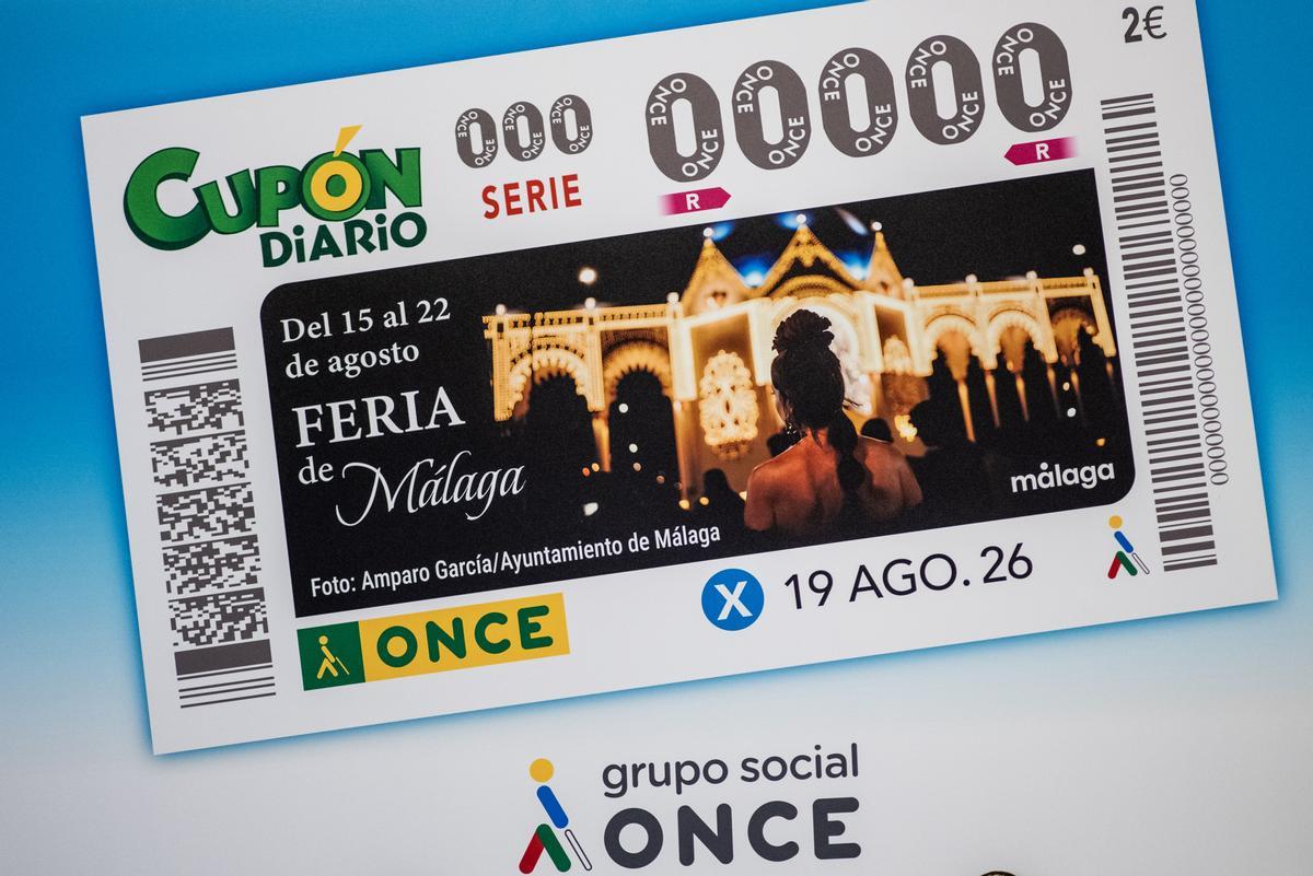 El cupón de la ONCE del próximo 19 de agosto, que llevará la imagen de la portada del Real de la Feria de Málaga