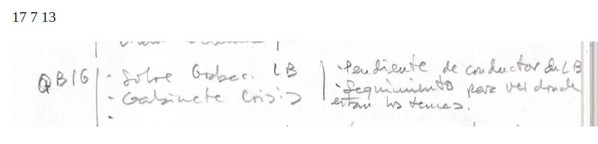 Anotación de Villarejo de 17 de julio de 2013 sobre la Kitchen