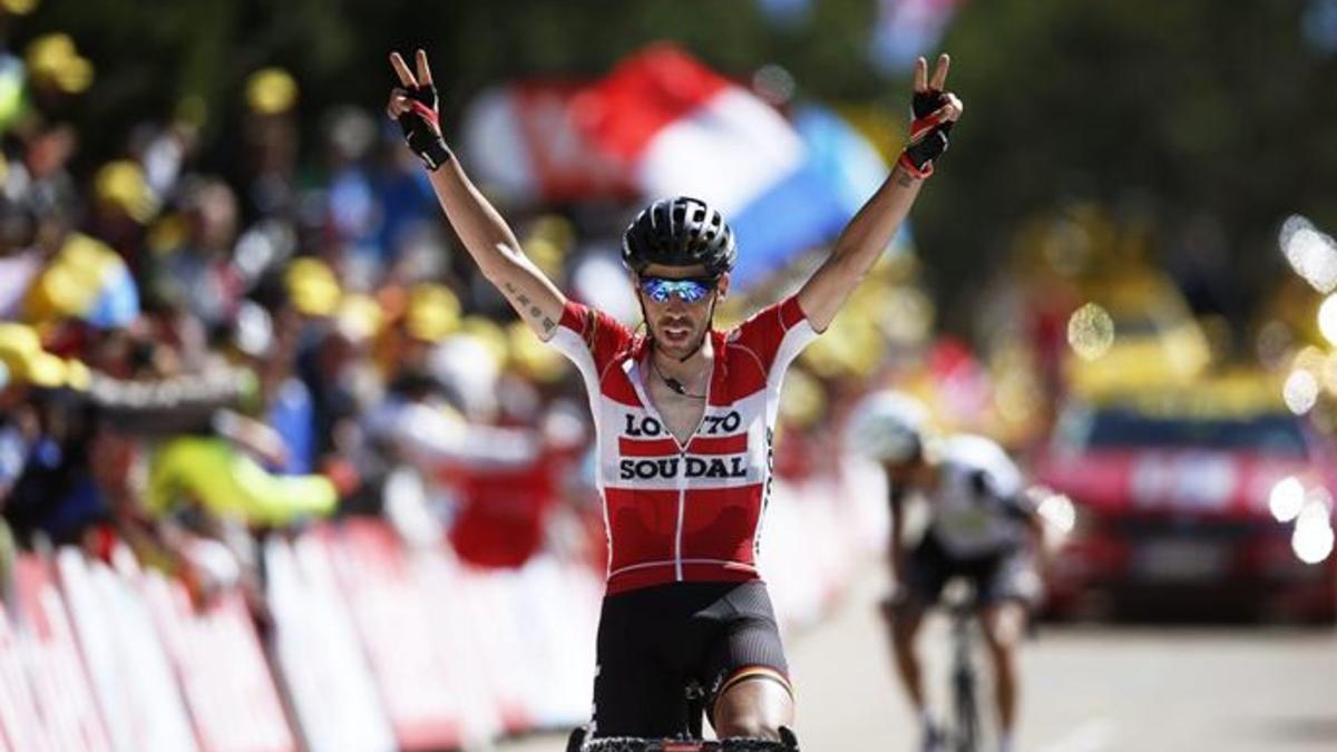 Thomas De Gendt dedicó su victoria de etapa a su compañero Stig Broeckx, que lleva más de un mes en coma