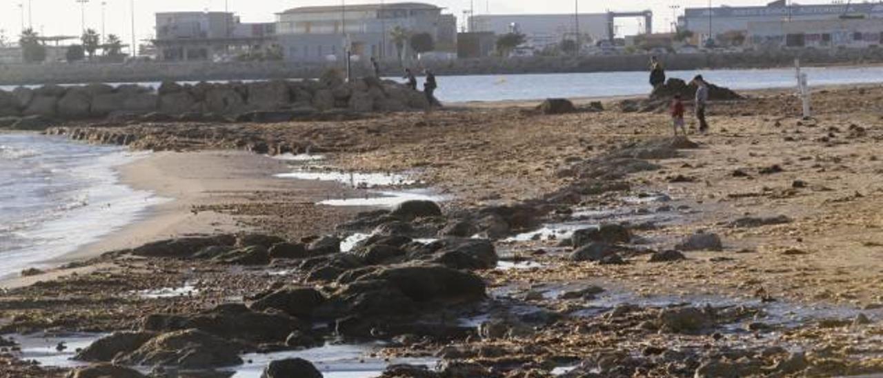 Una playa santapolera, tras los efectos del temporal de diciembre.