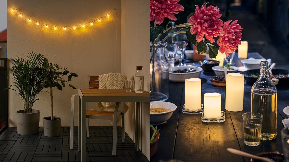 Ofertas Ikea | Una guirnalda y unas velas son una opción perfecta para decorar una terraza