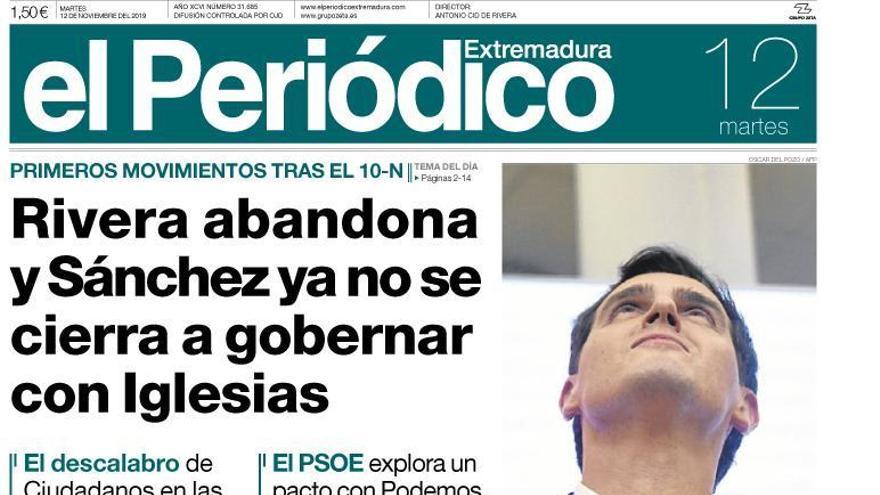 Esta es la portada de EL PERIÓDICO EXTREMADURA correspondiente al día 12 de noviembre del 2019