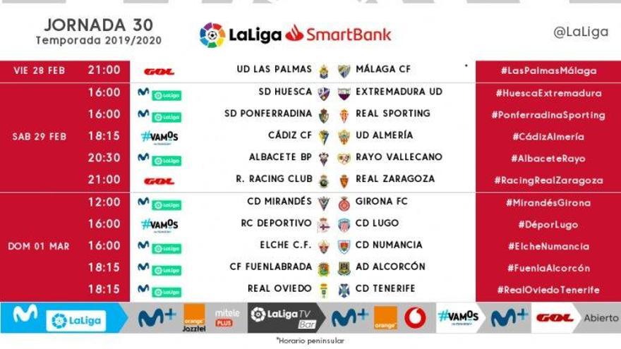 Tabla de partidos de la jornada 30 en Segunda División