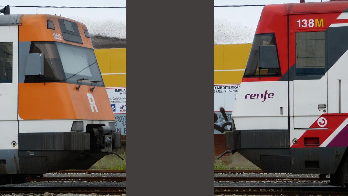 Archivo - Trenes de Rodalies con la pintura de la Generalitat y la de Renfe.