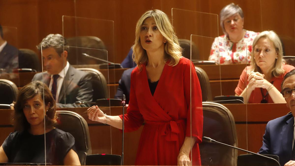 La portavoz del PP, Mar Vaquero, en su intervención ante el pleno de las Cortes de Aragón, este viernes.