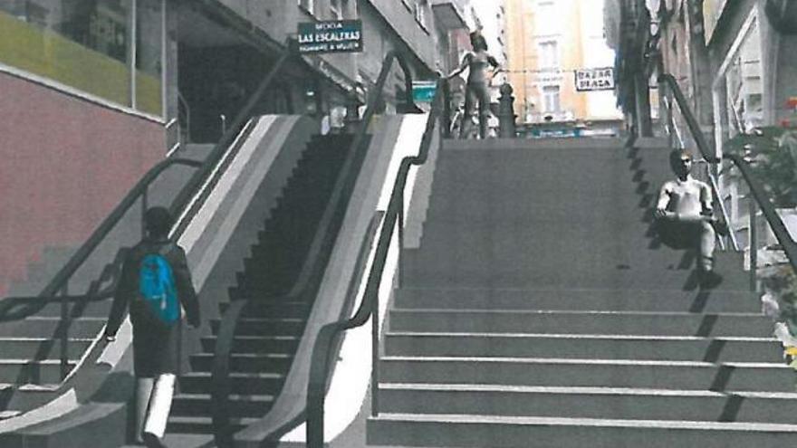 Las primeras escaleras mecánicas, en la calle Plaza