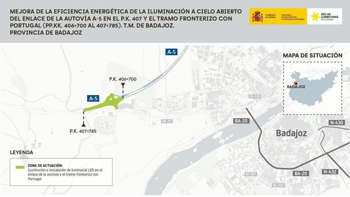 Proyecto de mejora de la iluminación de la A-5 a su paso por la ciudad de Badajoz