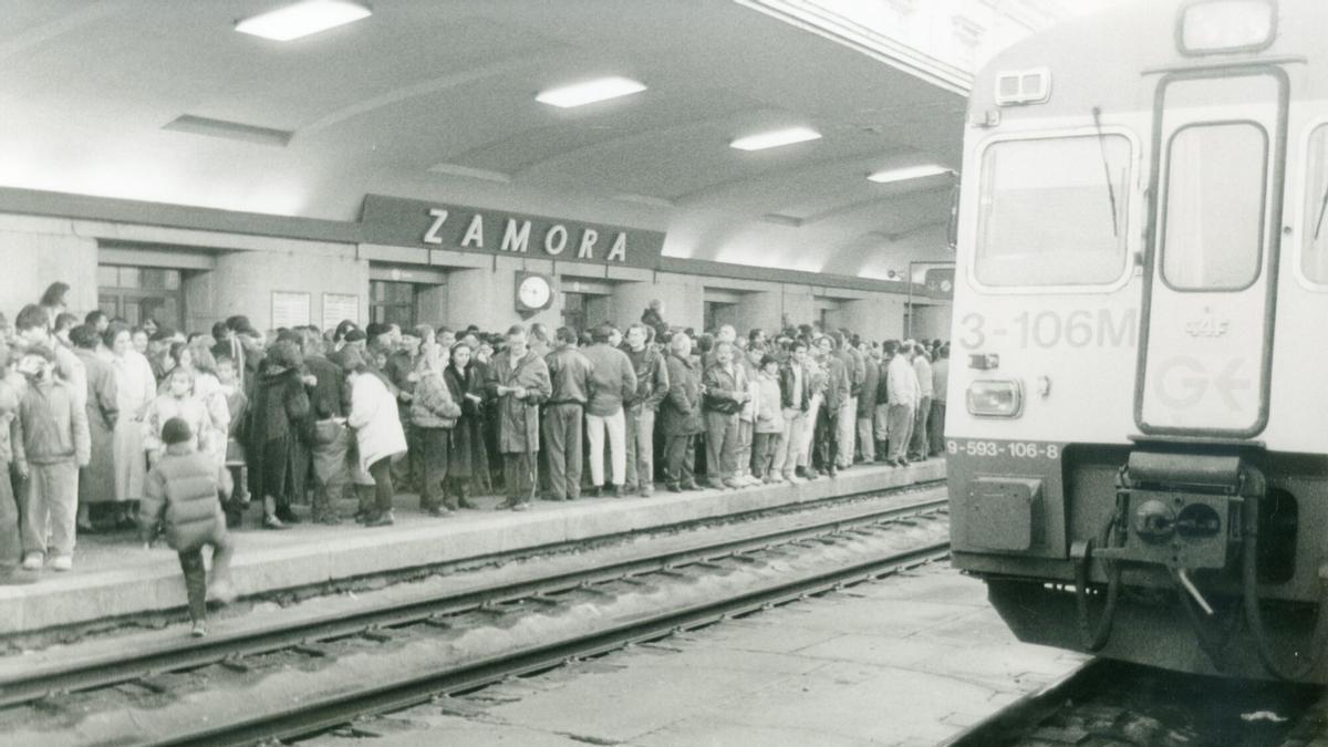 Manifestación contra el cierre de la Ruta de la Plata en la estación de Zamora.
