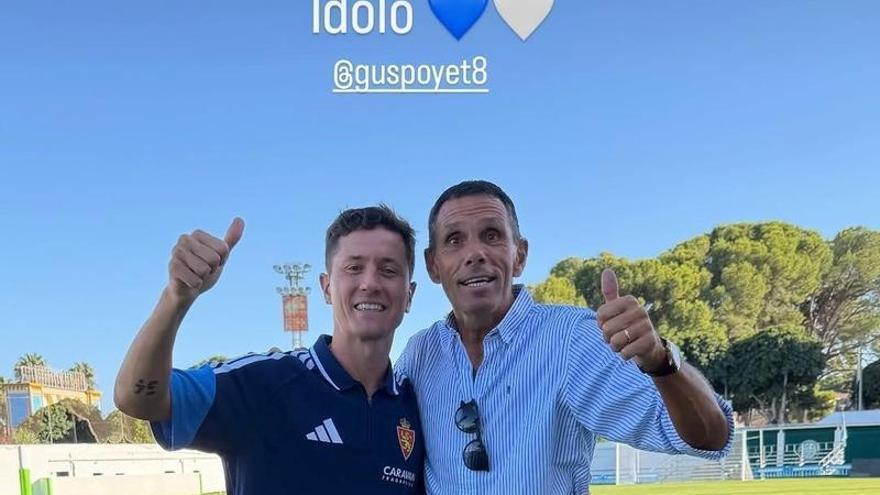 Poyet acompañó al Real Zaragoza en Torremolinos y Ander inmortalizó el momento: "ídolo"
