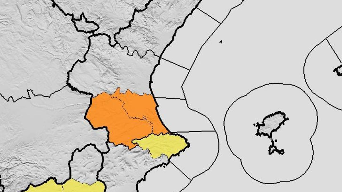 Aemet lanza una alerta naranja por lluvias para el fin de semana en el interior sur de Valencia