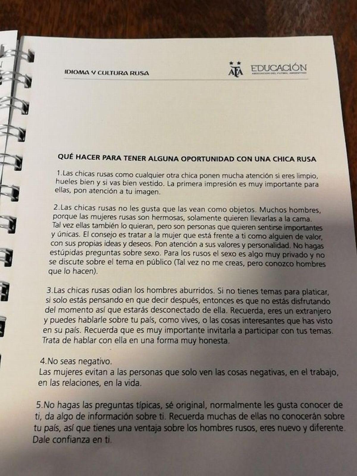 Vergonzoso manual de la AFA a los periodistas argentinos sobre cómo ligar en Rusia