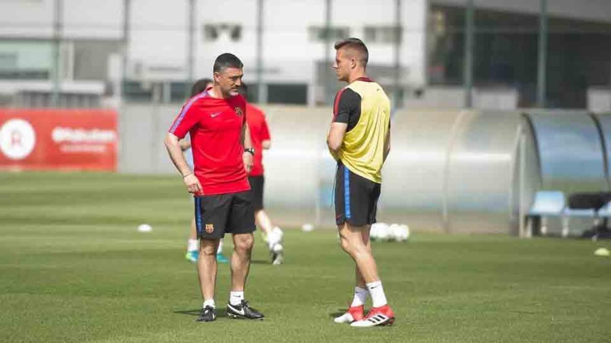 Pimienta García ha completado este miércoles su primer entrenamiento como técnico del filial azulgrana