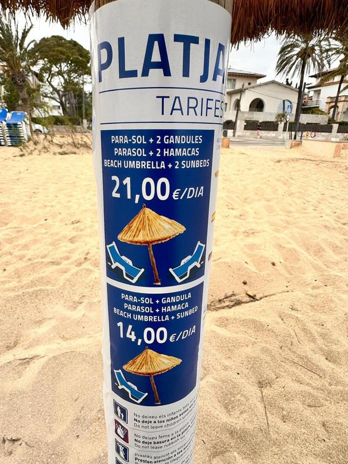 Precios en la playa de Port de Pollença.
