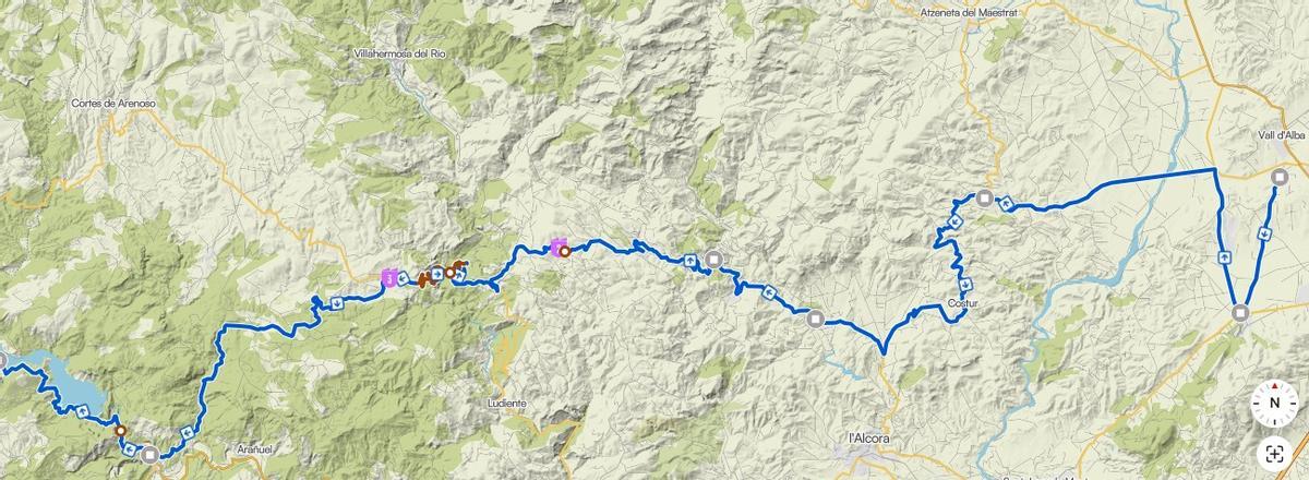 Recorrido de la etapa 7, entre Vall d'Alba y Aramón Valdelinares, en su tramo por Castellón.