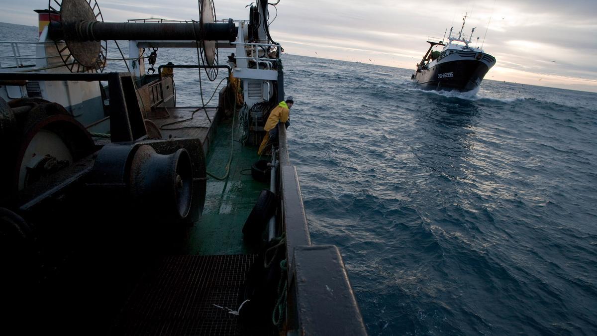 Un arrastrero en una pasada jornada de pesca de xarda.