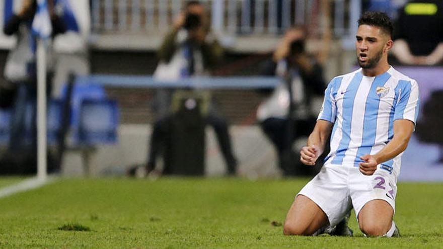 Tighadouini celebra el gol que consiguió frente al Deportivo.