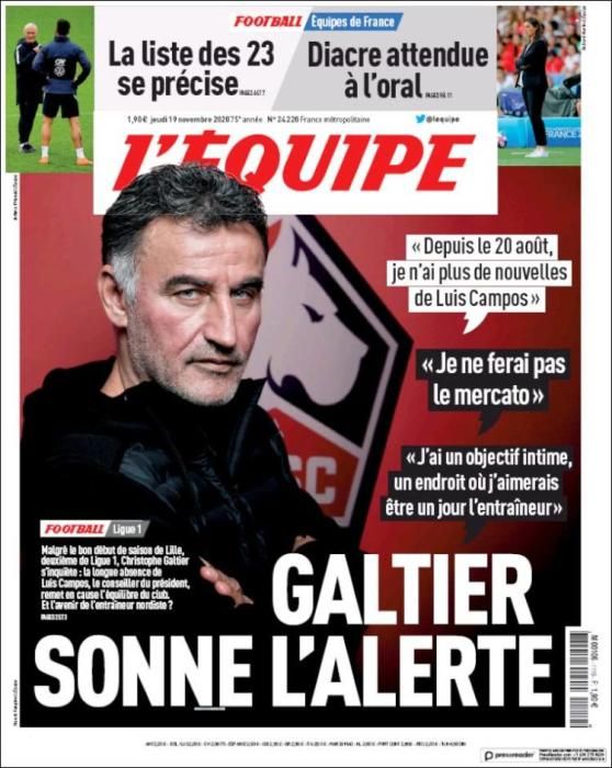 Portada L'ÉQUIPE jueves 19 noviembre 2020