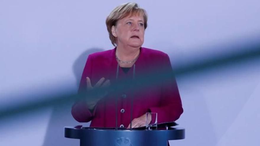 La cancellera Angela Merkel, ahir, en roda de premsa