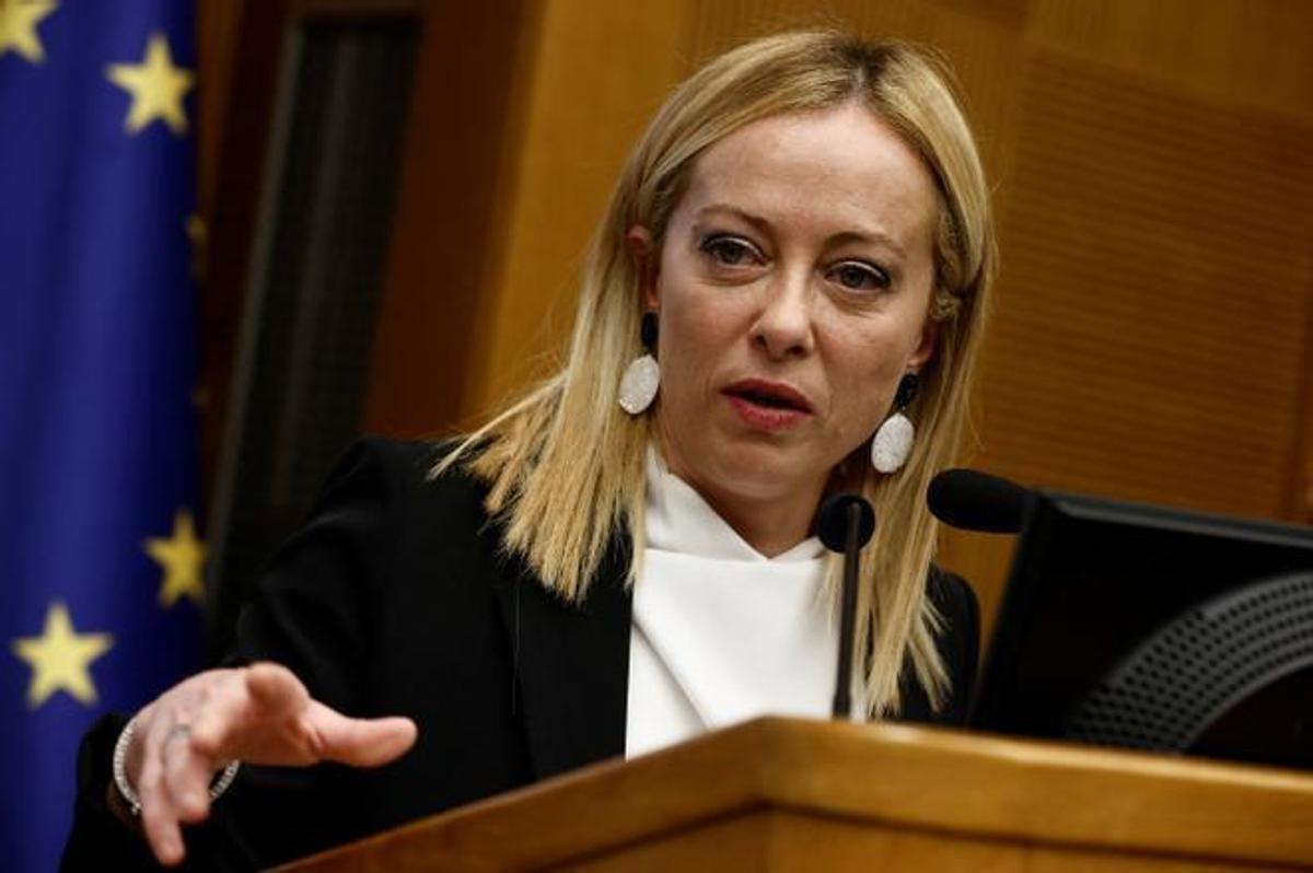 La líder de Hermanos de Italia Giorgia Meloni, durante una reunión con los nuevos parlamentarios electos en Roma.