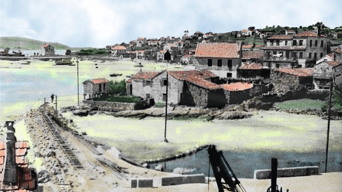 Os traballos da estrada ao porto de Aldán.