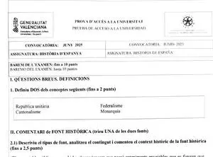 Examen de Historia de España de la PAU 2025