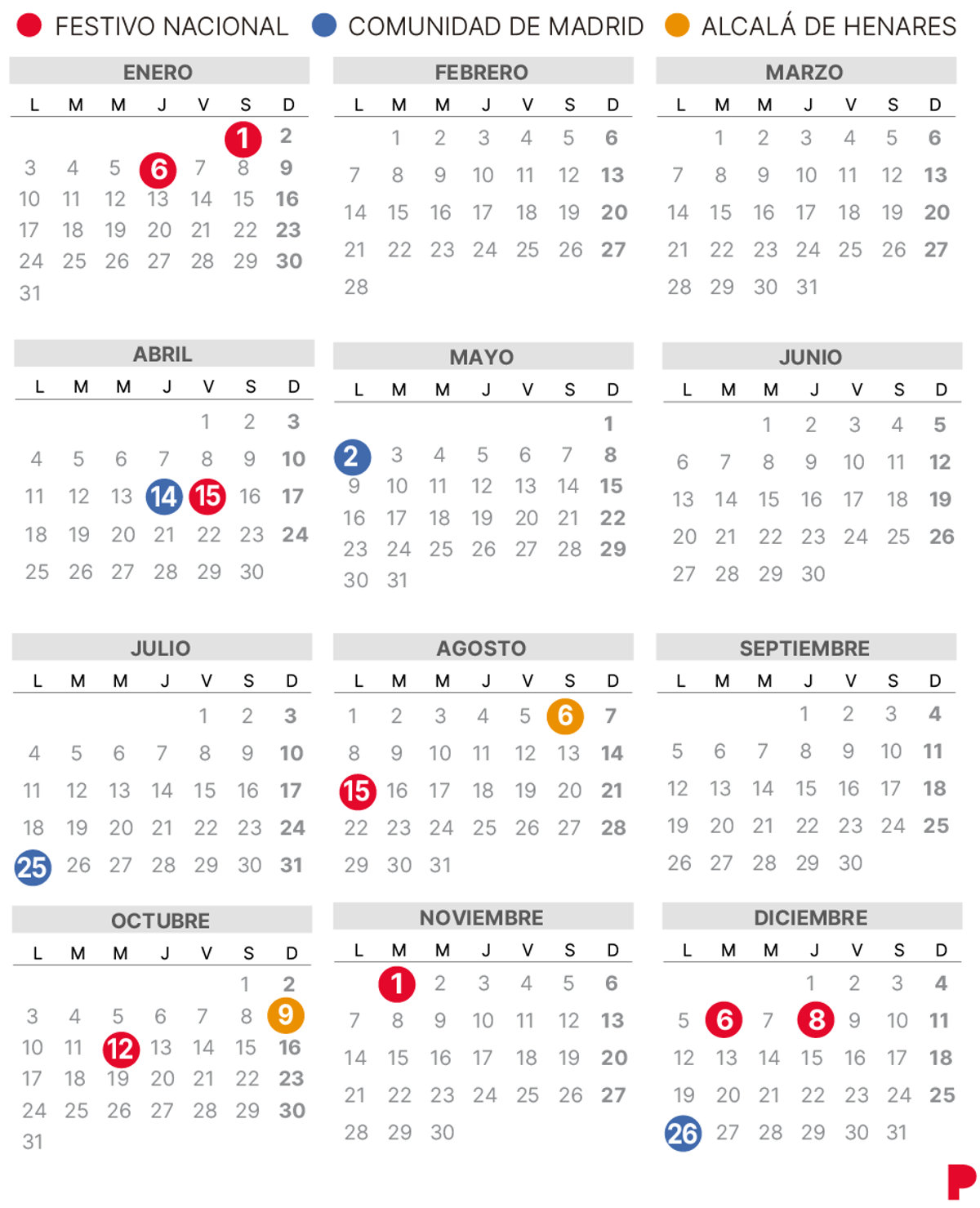 Calendari laboral d’Alcalá de Henares del 2022 (amb tots els dies festius)