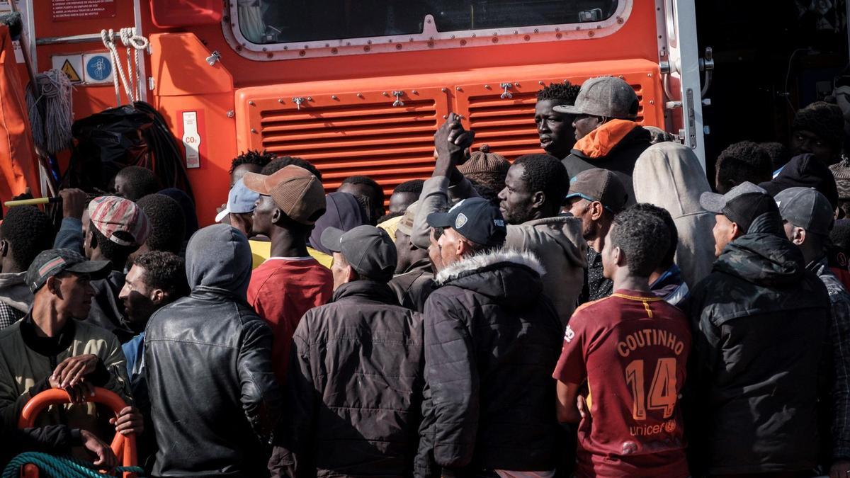Llegada de migrantes a Arguineguín