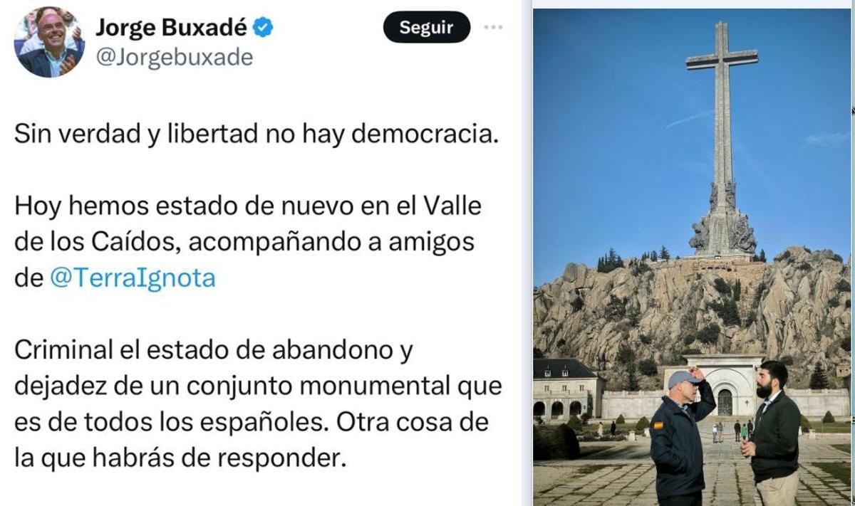 Este domingo, el dirigente de Vox Jorge Buxadé visitó el Valle de los Caídos y lo contó en redes sociales.