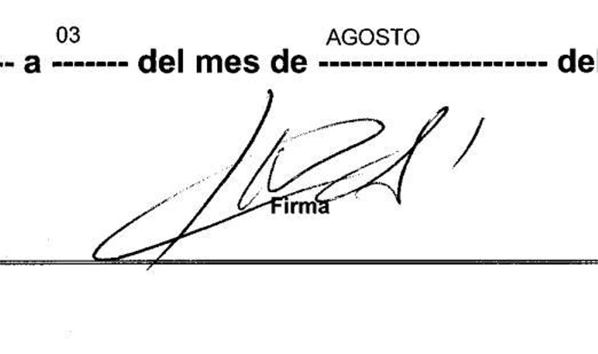 Firma de Santos Cerdán en su declaración de bienes del Congreso de los Diputados