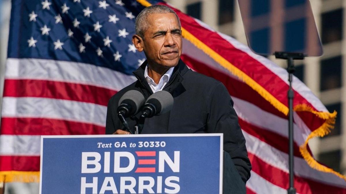 El expresidente de EEUU Barack Obama, en un acto de campaña de Joe Biden, en Georgia.