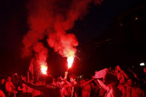 Los aficionados del Atlético celebran la Liga en Madrid