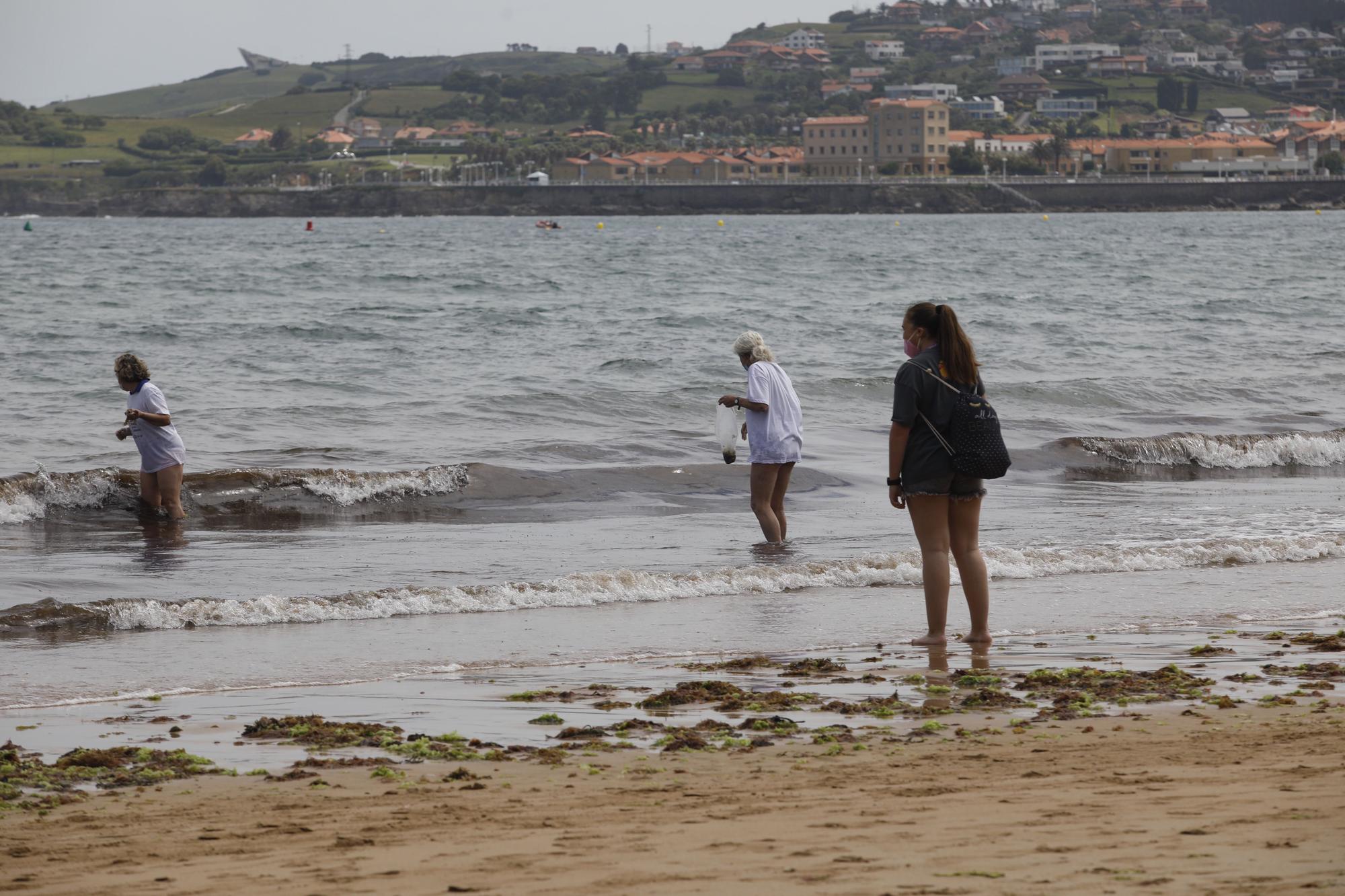 Recogida de plásticos en la playa de San Lorenzo