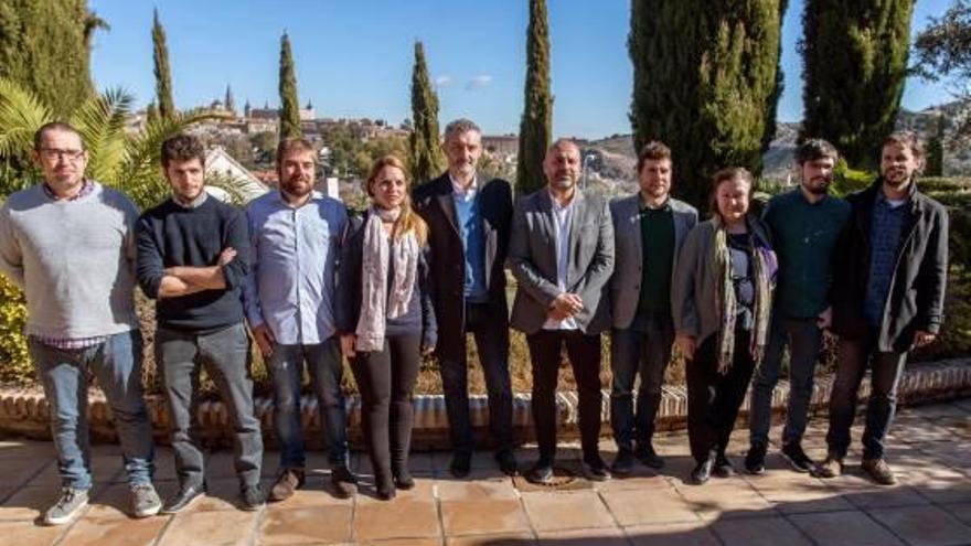 El secretario general de Podemos, en la «cumbre» de barones morados, ayer, en Toledo.