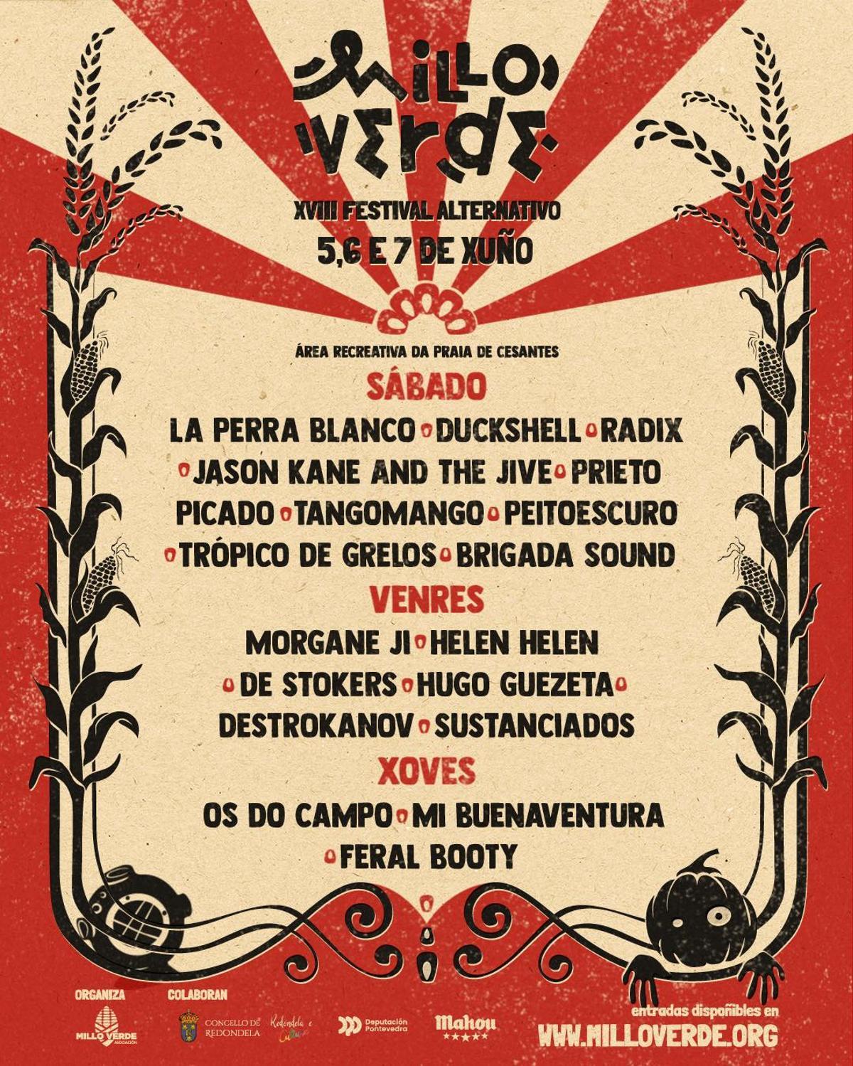 El cartel por días del Festival Millo Verde 2025