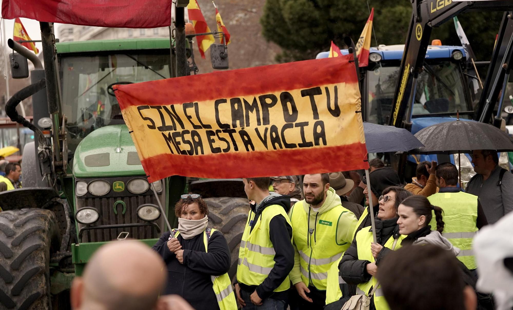 Agricultores protestan frente a la sede del Ministerio, en imágenes