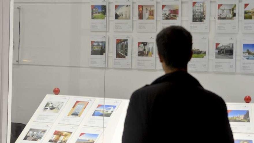 Un joven observa anuncios de pisos en una inmobiliaria de A Coruña.