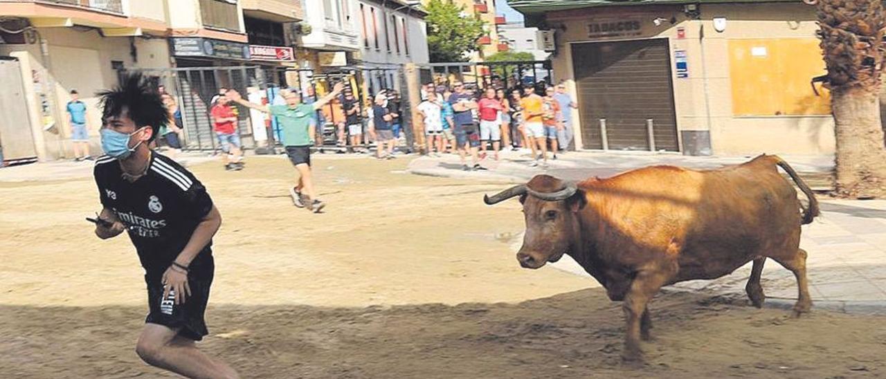 Un moment dels bous al carrer celebrats al Grau de Castelló aquest cap de setmana