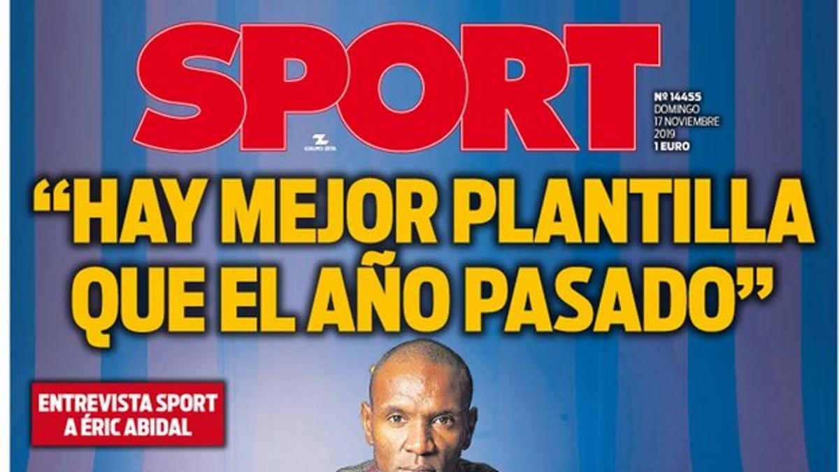 Esta es la portada de SPORT del domingo 17 de noviembre de 2019