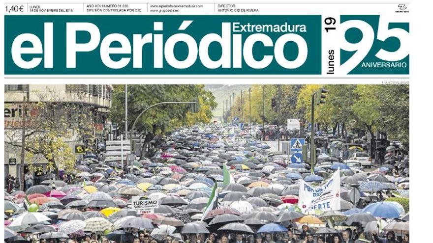 Esta es la portada de EL PERIÓDICO EXTREMADURA correspondiente al día 19 de noviembre del 2018