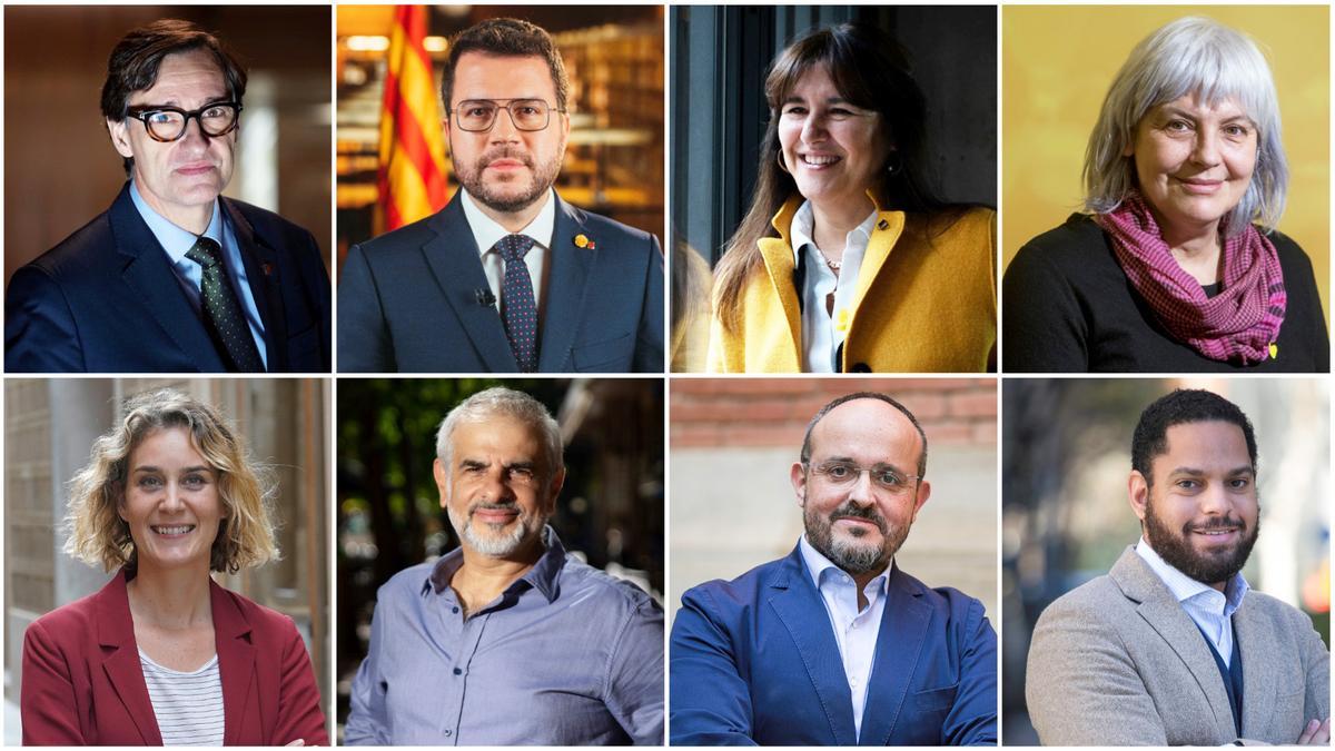 Salvador Illa (PSC)  Pere Aargonès (ERC)  Laura Borràs (Junts)  Dolors Sabater (CUP)  Jéssica Albiach (En Comú Podem)  Carlos Carrizosa (Cs)  Alejandro Fernández (PPC)  Ignacio Garriga (Vox)