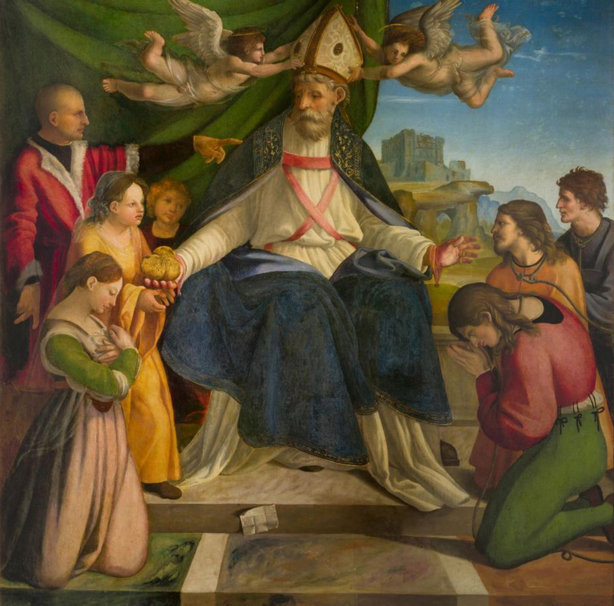 6. Sagrada Familia con Rafael, Tobías y San Jerónimo (Rafael Sanzio). 7. Retablo de Santa Elena (Pedro Fernández y Antoni Norri). 8. San Nicolás de Bari (Andrea Sabatini).  |